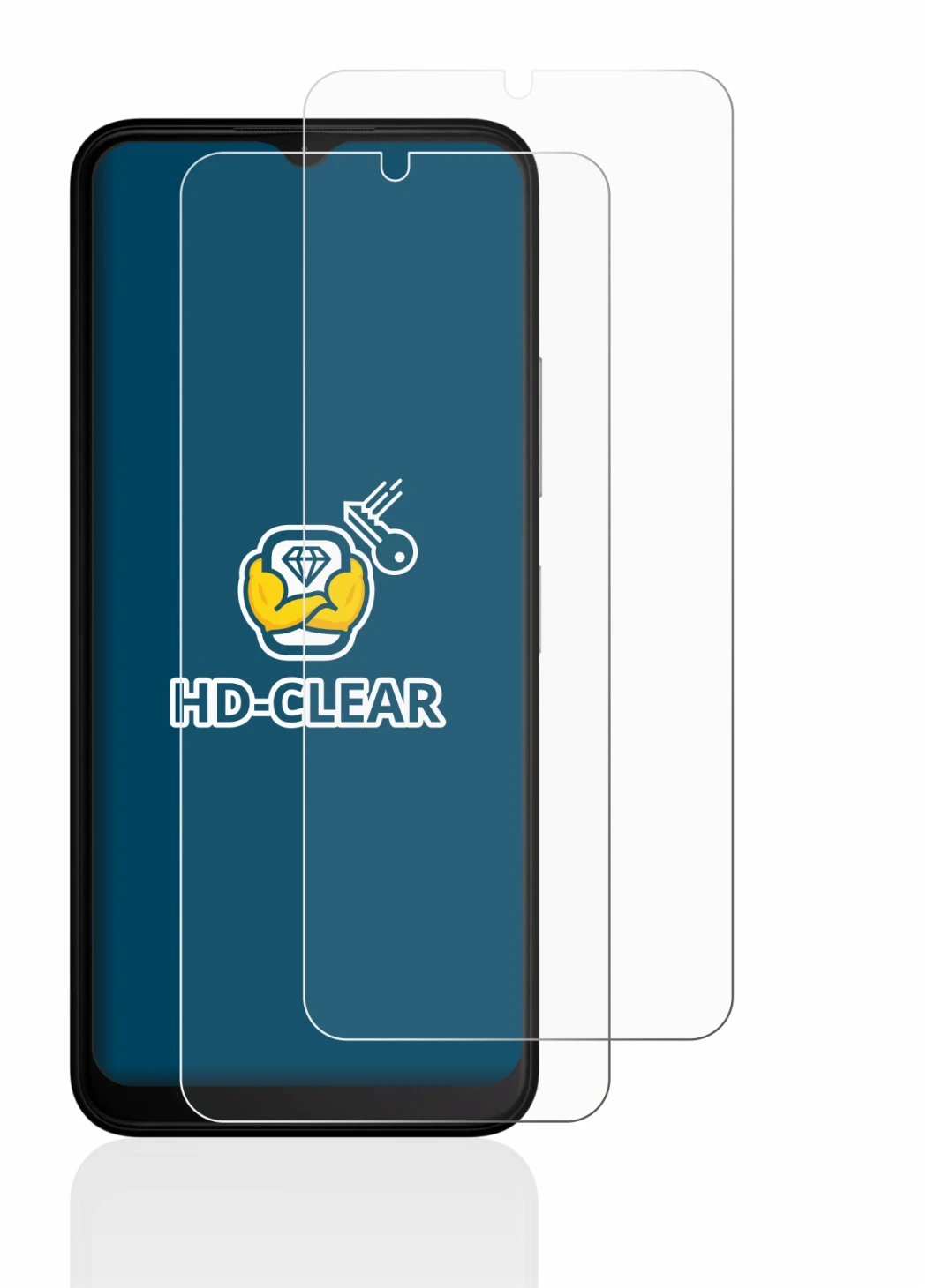 Immagine del dispositivo Nokia C22 con un'ampia varietà di protezioni per lo schermo.