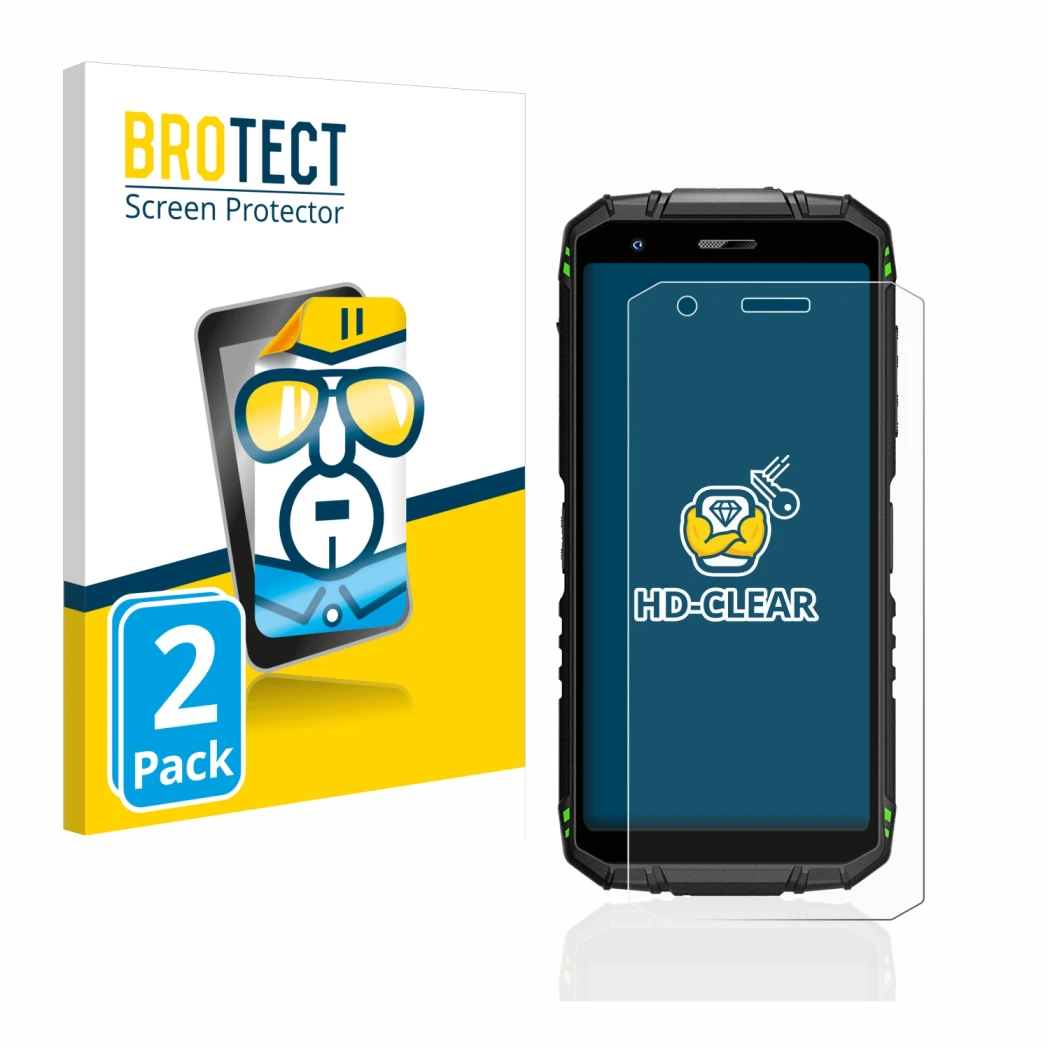 Parte frontale di una confezione del prodotto con il logo del marchio BROTECT. Accanto è raffigurato il dispositivo Doogee S41