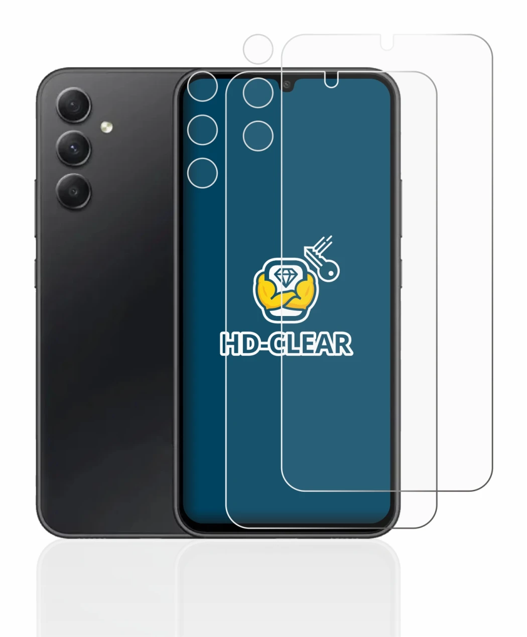 Immagine del dispositivo Samsung Galaxy A34 5G (Fronte+Fotocamera) con un'ampia varietà di protezioni per lo schermo.