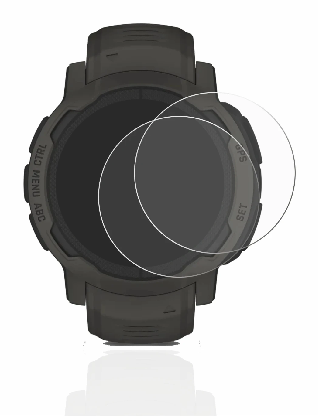 Immagine del dispositivo Garmin Instinct 2 Solar con un'ampia varietà di protezioni per lo schermo.