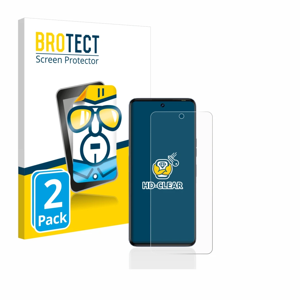 Parte frontale di una confezione del prodotto con il logo del marchio BROTECT. Accanto è raffigurato il dispositivo Tecno Camo
