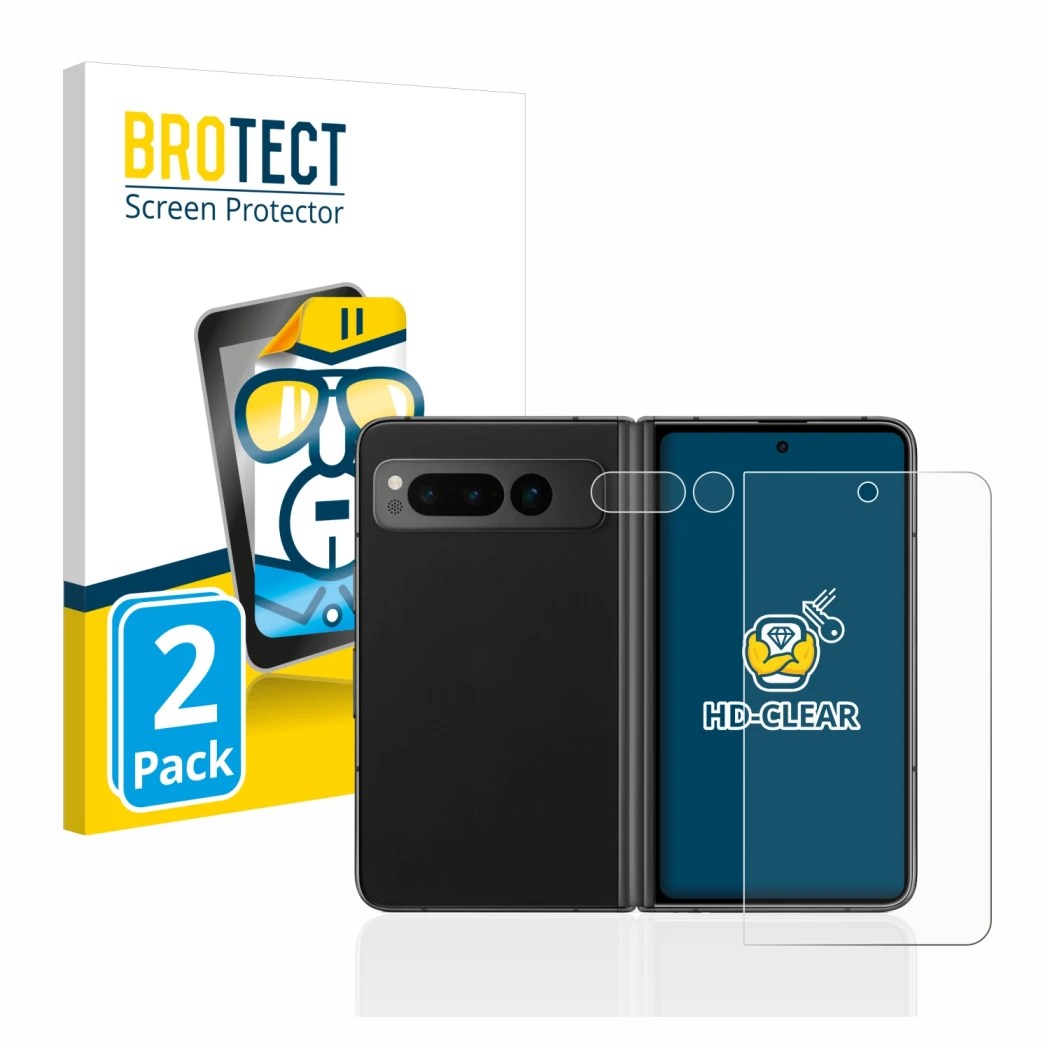 Parte frontale di una confezione del prodotto con il logo del marchio BROTECT. Accanto è raffigurato il dispositivo Google Pix