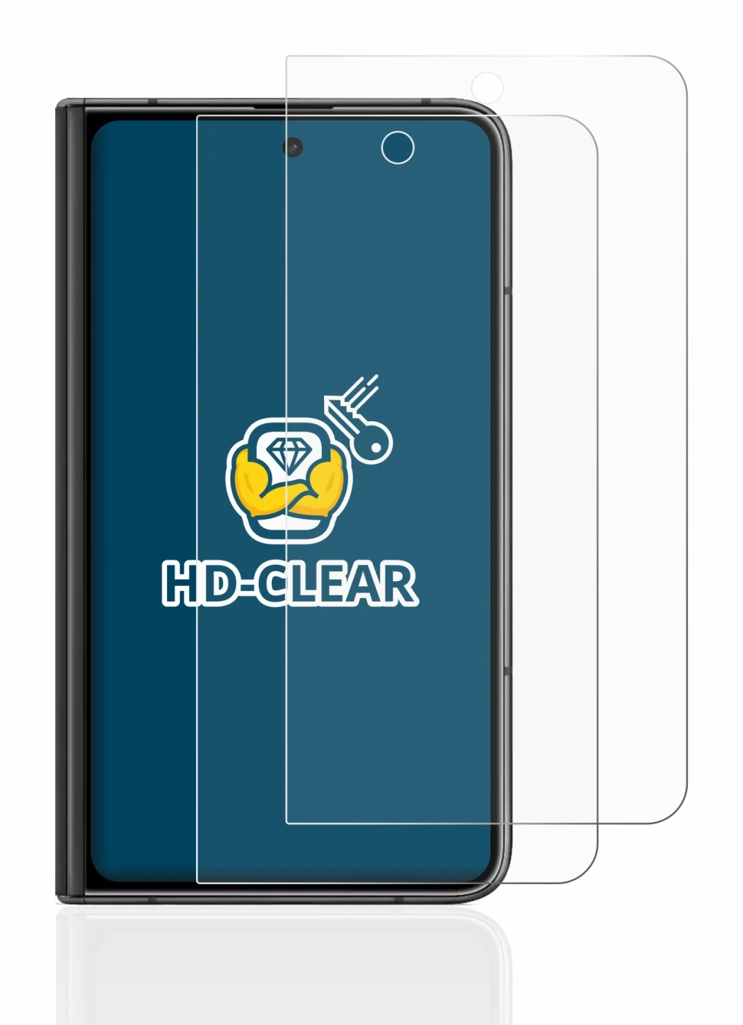 Immagine del dispositivo Google Pixel Fold (Display esterno) con un'ampia varietà di protezioni per lo schermo.