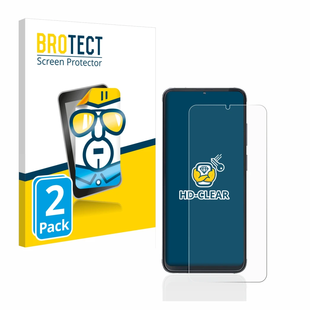 Parte frontale di una confezione del prodotto con il logo del marchio BROTECT. Accanto è raffigurato il dispositivo Cubot X70