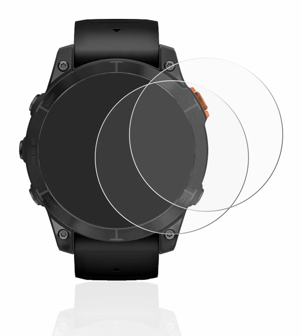 Immagine del dispositivo Garmin Fenix 7 Pro Solar (47 mm) con un'ampia varietà di protezioni per lo schermo.