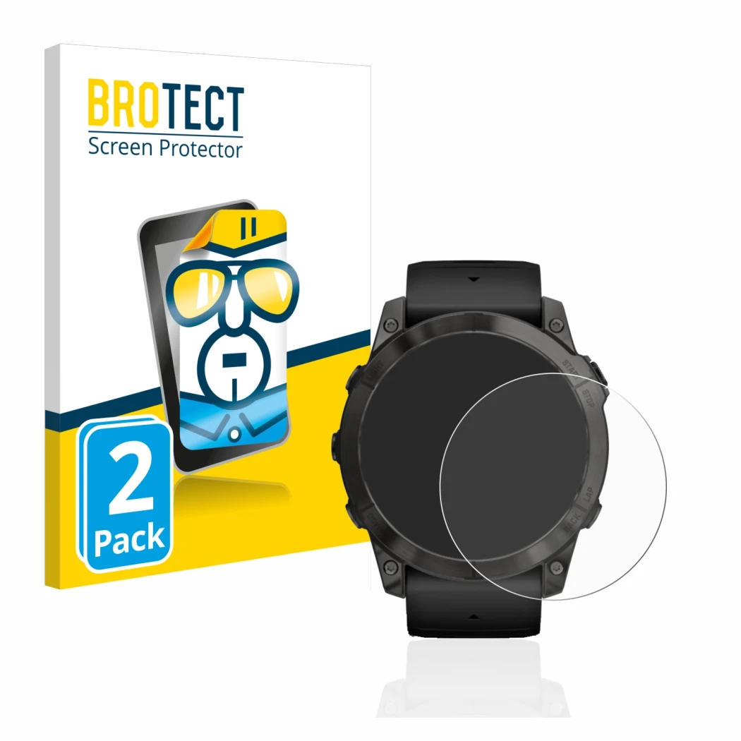 Parte frontale di una confezione del prodotto con il logo del marchio BROTECT. Accanto è raffigurato il dispositivo Garmin Epi