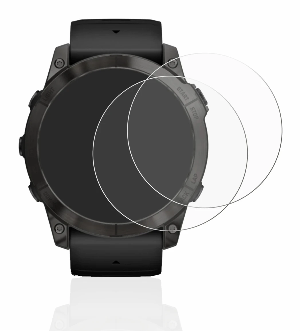 Immagine del dispositivo Garmin Epix Pro (Gen 2) (51 mm) con un'ampia varietà di protezioni per lo schermo.