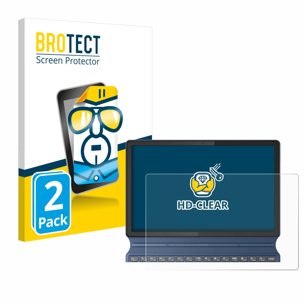 Parte frontale di una confezione del prodotto con il logo del marchio BROTECT. Accanto è raffigurato il dispositivo Lenovo Ide