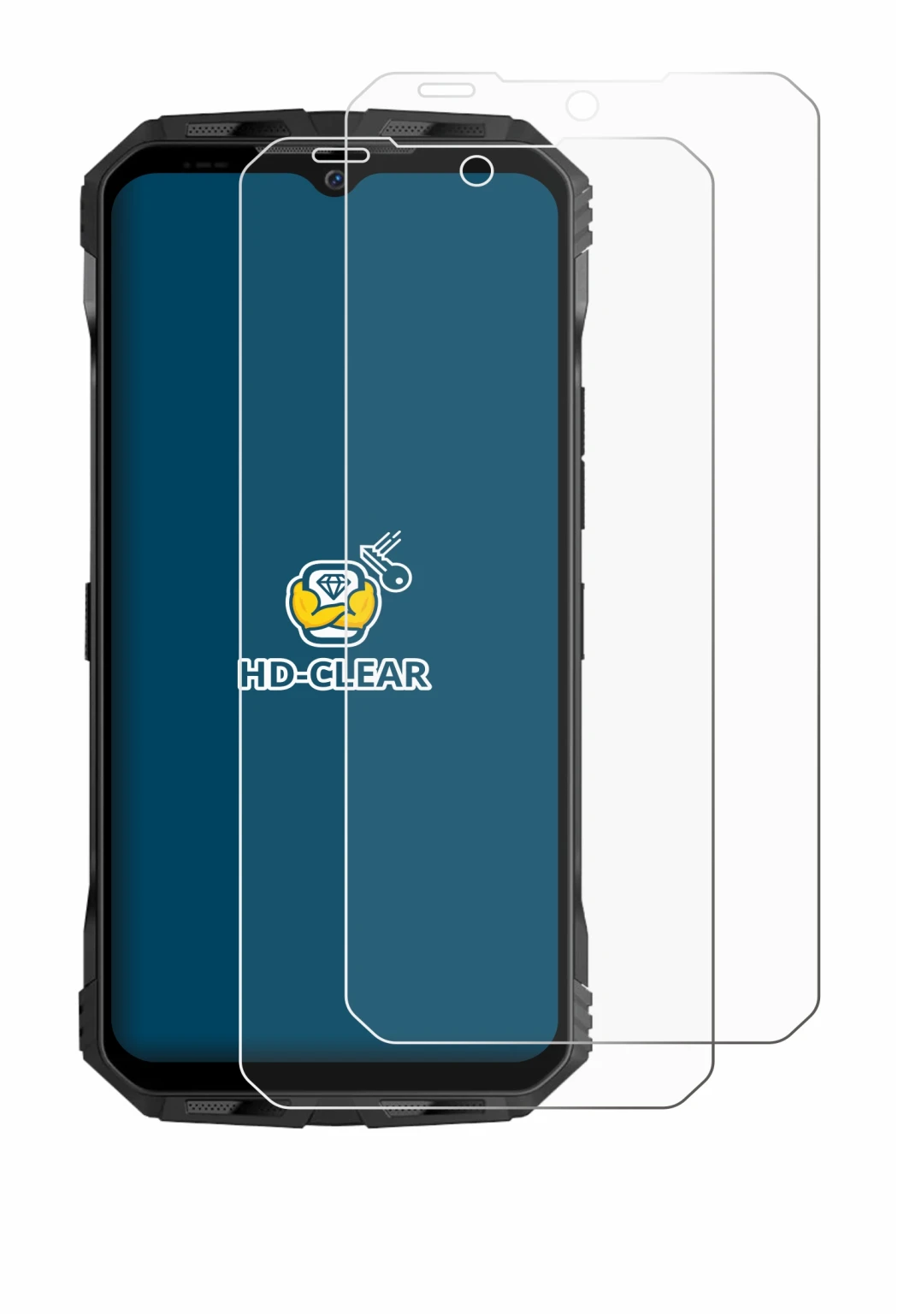 Immagine del dispositivo Doogee V30T con un'ampia varietà di protezioni per lo schermo.