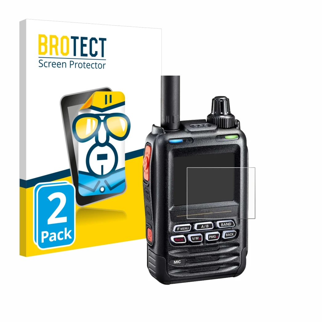 Parte frontale di una confezione del prodotto con il logo del marchio BROTECT. Accanto è raffigurato il dispositivo Yaesu FT-5