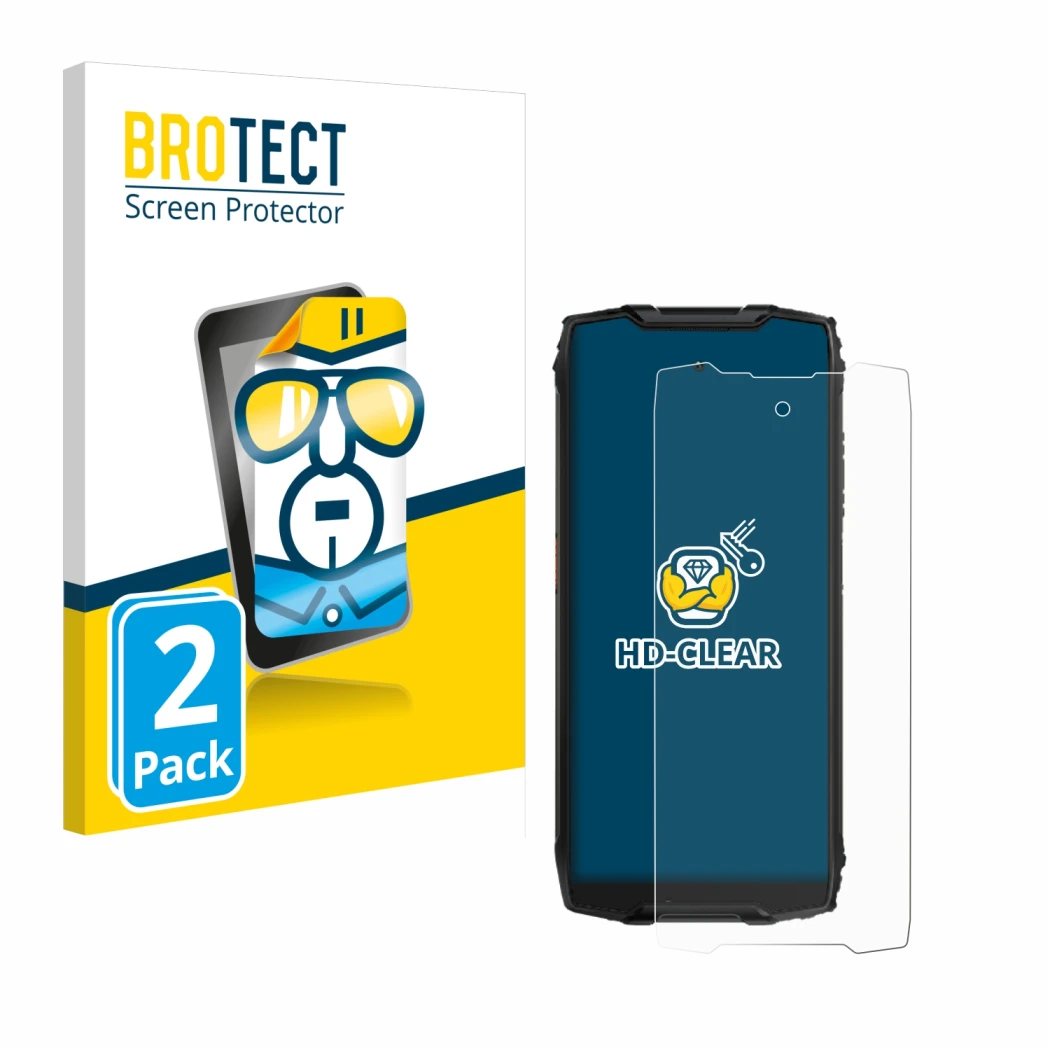Parte frontale di una confezione del prodotto con il logo del marchio BROTECT. Accanto è raffigurato il dispositivo Blackview
