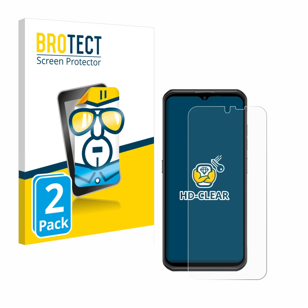 Parte frontale di una confezione del prodotto con il logo del marchio BROTECT. Accanto è raffigurato il dispositivo Ulefone Ar