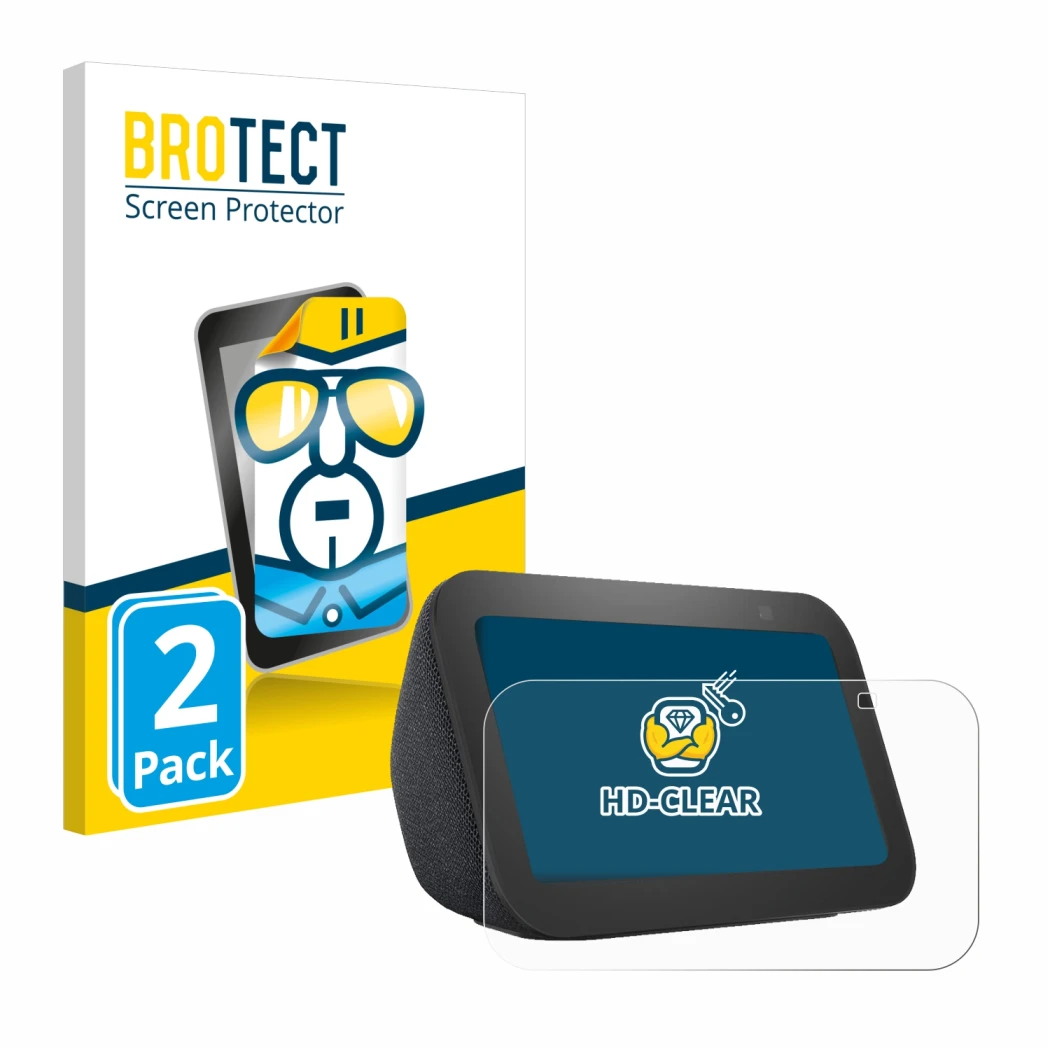 Parte frontale di una confezione del prodotto con il logo del marchio BROTECT. Accanto è raffigurato il dispositivo Amazon Ech