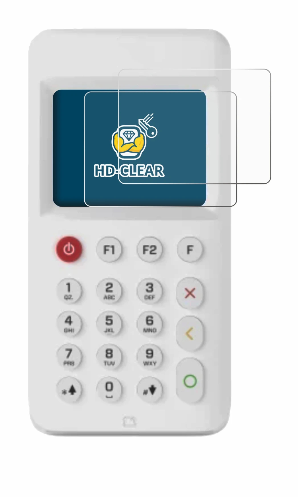 Immagine del dispositivo myPOS Go 2 con un'ampia varietà di protezioni per lo schermo.