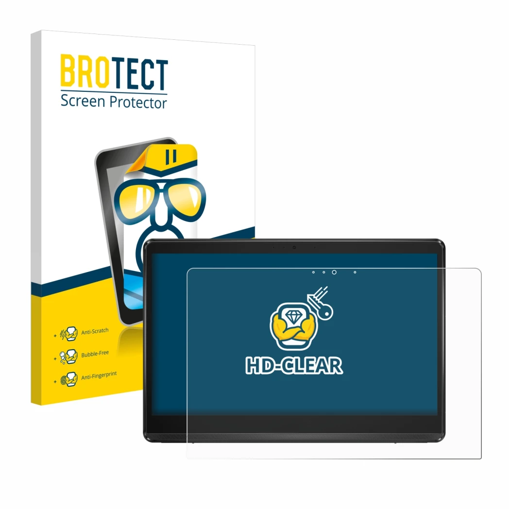 Parte frontale di una confezione del prodotto con il logo del marchio BROTECT. Accanto è raffigurato il dispositivo ASUS Exper