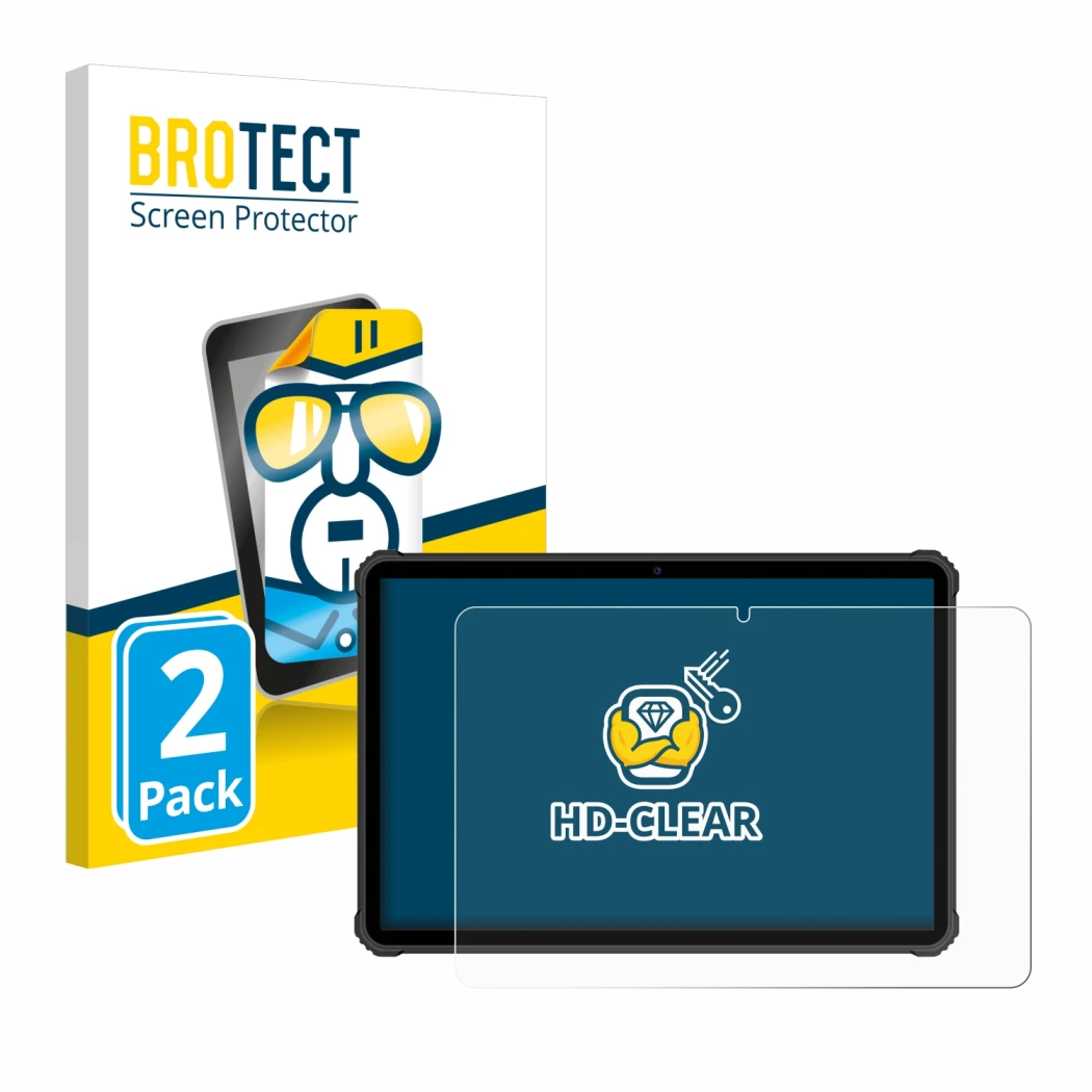 Parte frontale di una confezione del prodotto con il logo del marchio BROTECT. Accanto è raffigurato il dispositivo Oukitel RT