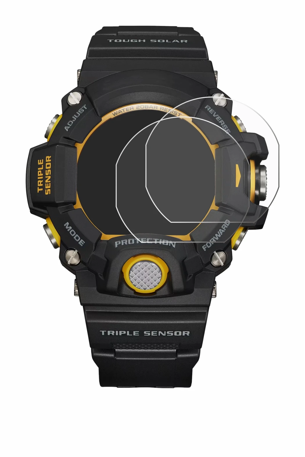 Immagine del dispositivo Casio G-Shock GW-9400Y-1 con un'ampia varietà di protezioni per lo schermo.