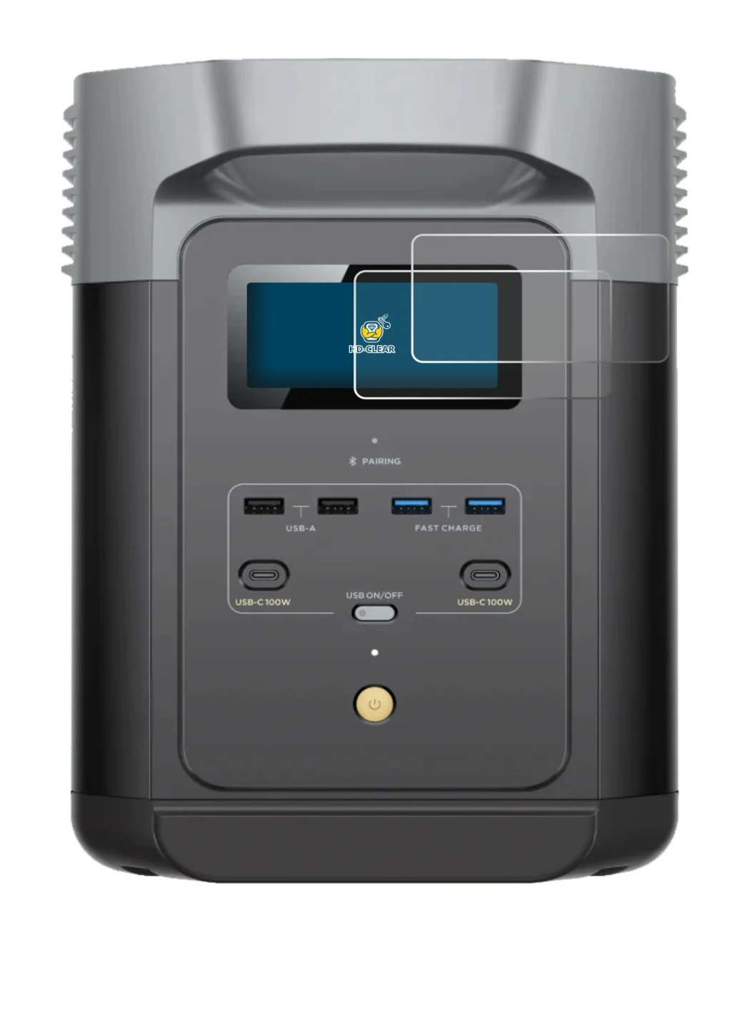 Immagine del dispositivo EcoFlow DELTA 2 con un'ampia varietà di protezioni per lo schermo.