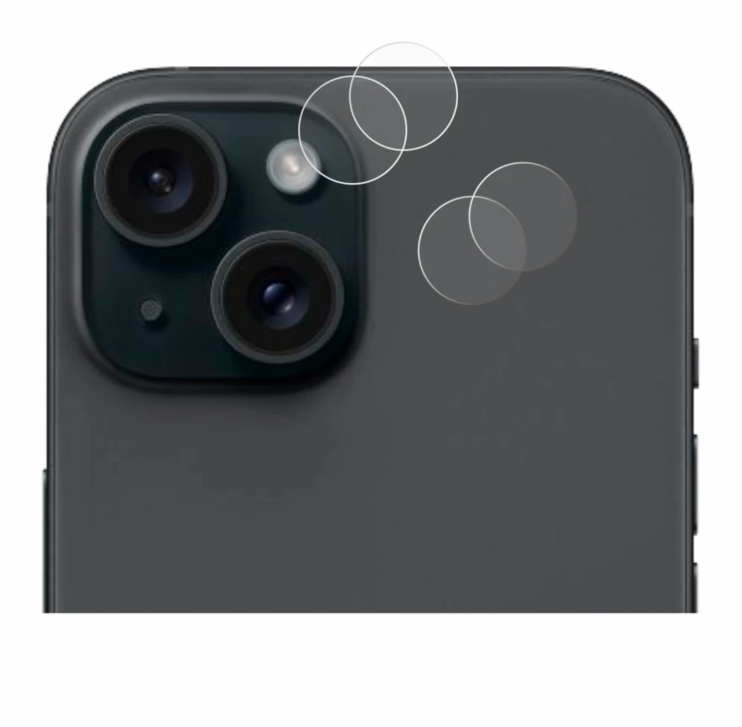 Immagine del dispositivo Apple iPhone 15 (SOLO Fotocamera) con un'ampia varietà di protezioni per lo schermo.