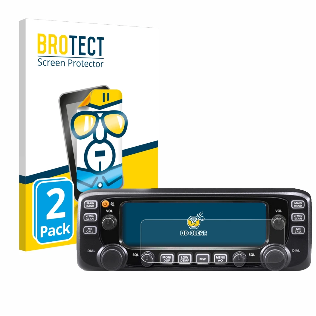 Parte frontale di una confezione del prodotto con il logo del marchio BROTECT. Accanto è raffigurato il dispositivo Icom IC-27