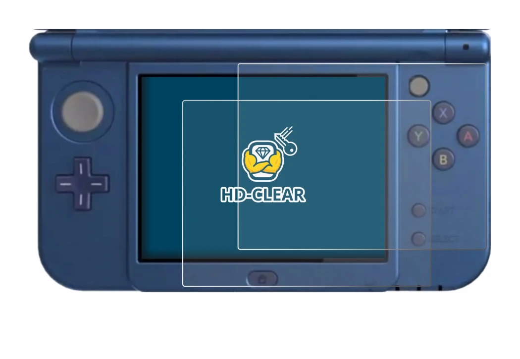 Immagine del dispositivo Nintendo New 3DS XL (Display inferiore) con un'ampia varietà di protezioni per lo schermo.
