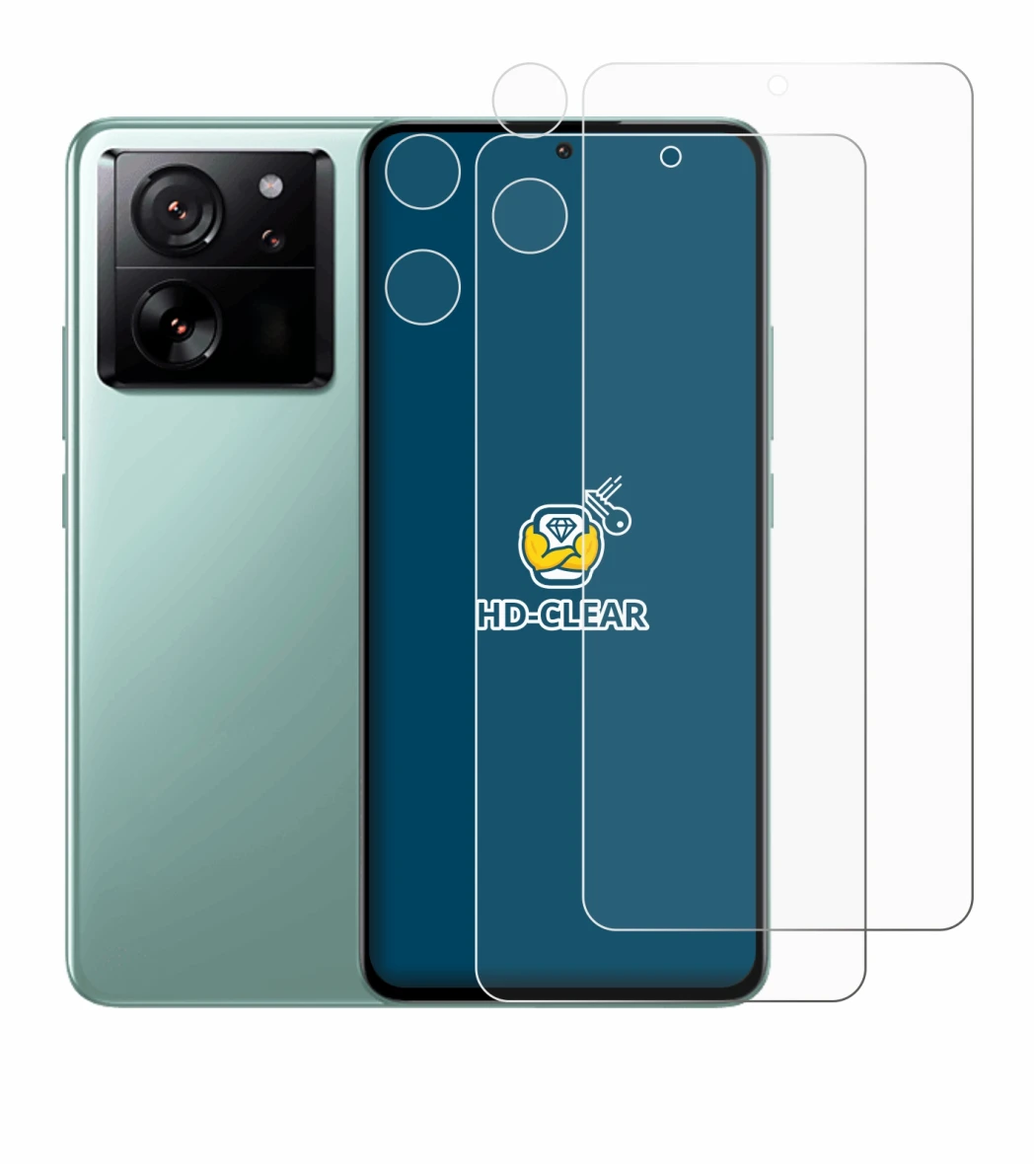 Immagine del dispositivo Xiaomi 13T Pro (Fronte+Fotocamera) con un'ampia varietà di protezioni per lo schermo.