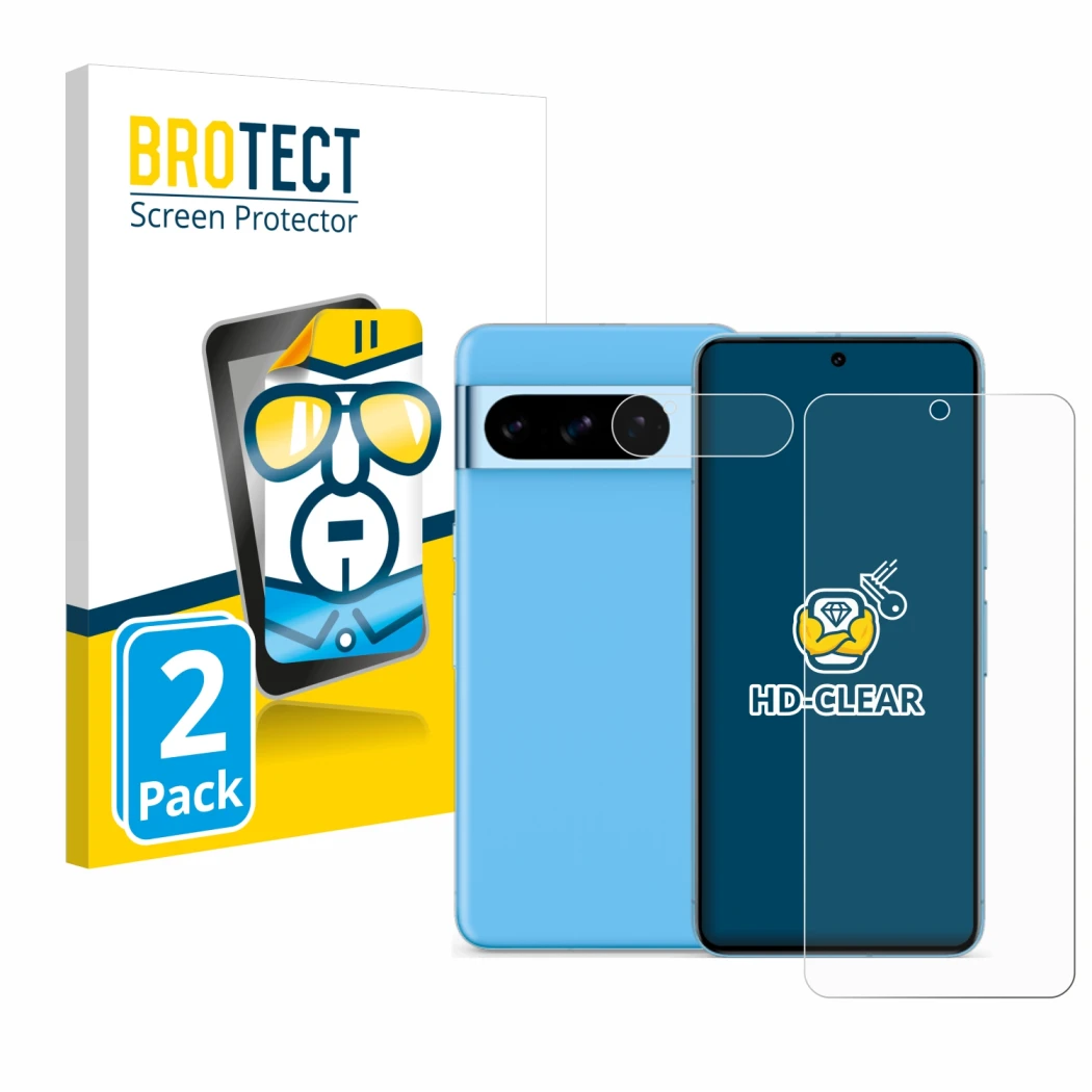 Parte frontale di una confezione del prodotto con il logo del marchio BROTECT. Accanto è raffigurato il dispositivo Google Pix