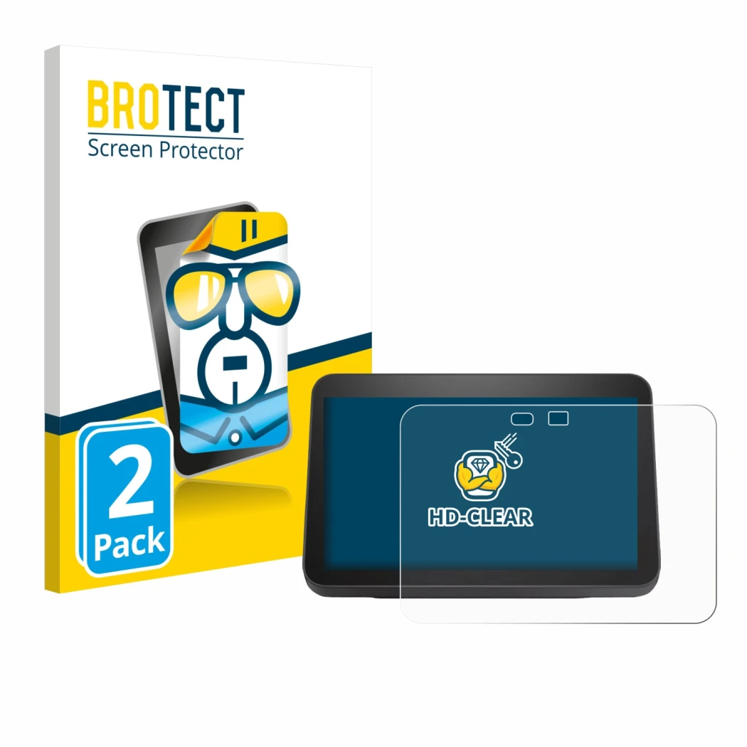 Parte frontale di una confezione del prodotto con il logo del marchio BROTECT. Accanto è raffigurato il dispositivo Amazon Ech