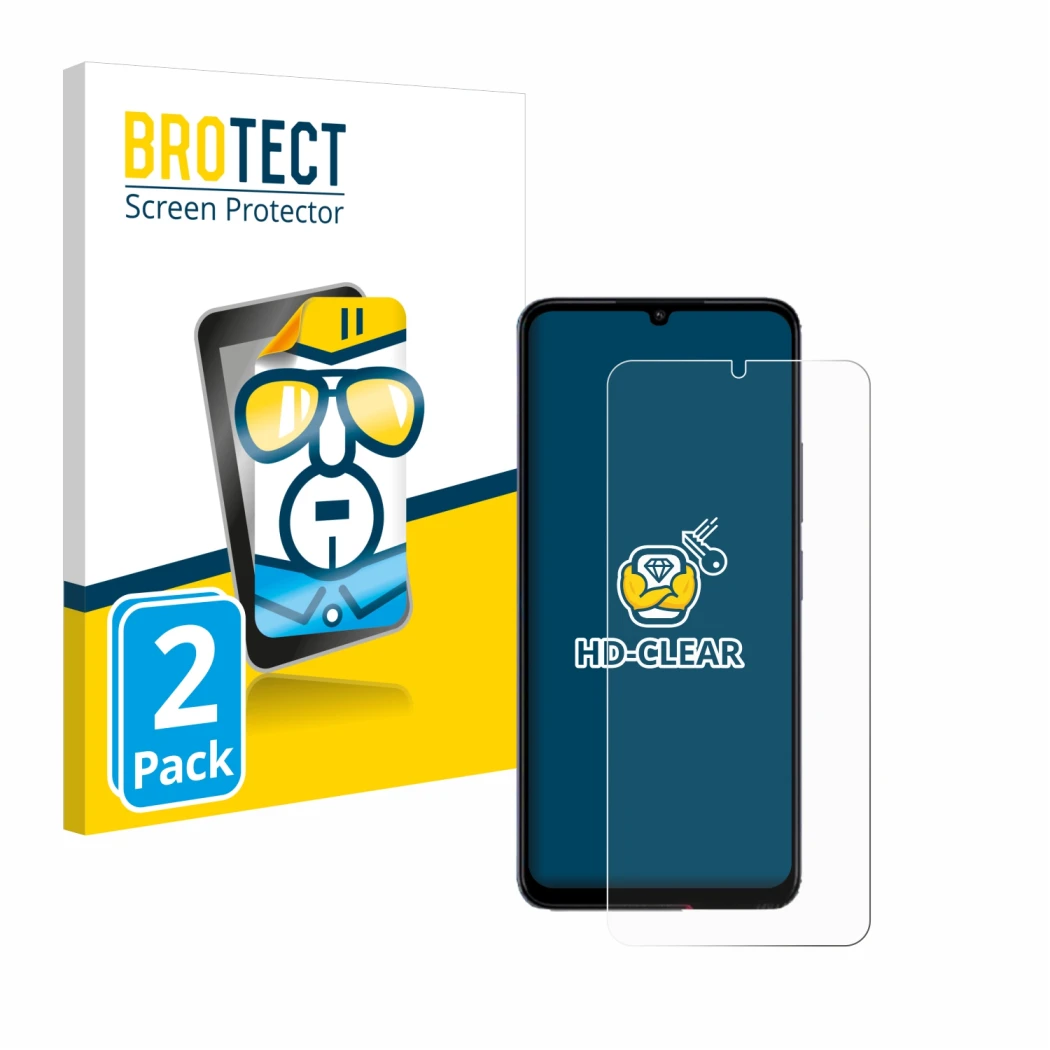 Parte frontale di una confezione del prodotto con il logo del marchio BROTECT. Accanto è raffigurato il dispositivo Xiaomi Poc