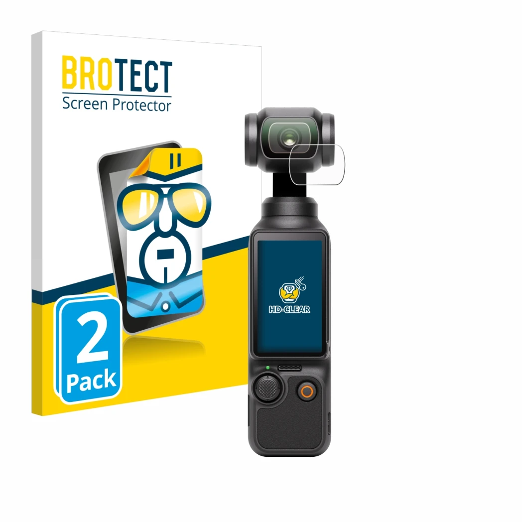 Parte frontale di una confezione del prodotto con il logo del marchio BROTECT. Accanto è raffigurato il dispositivo DJI Osmo P
