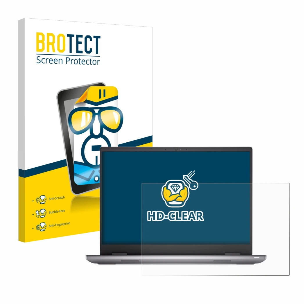 Parte frontale di una confezione del prodotto con il logo del marchio BROTECT. Accanto è raffigurato il dispositivo Dell Preci