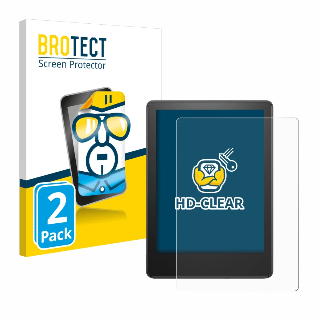 Parte frontale di una confezione del prodotto con il logo del marchio BROTECT. Accanto è raffigurato il dispositivo Amazon Kin