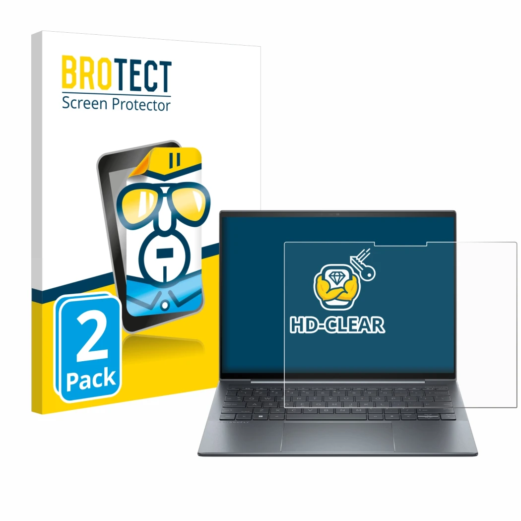 Parte frontale di una confezione del prodotto con il logo del marchio BROTECT. Accanto è raffigurato il dispositivo HP Dragonf