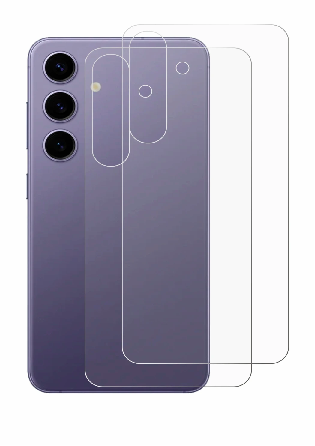 Immagine del dispositivo Samsung Galaxy S24 (Posteriore) con un'ampia varietà di protezioni per lo schermo.