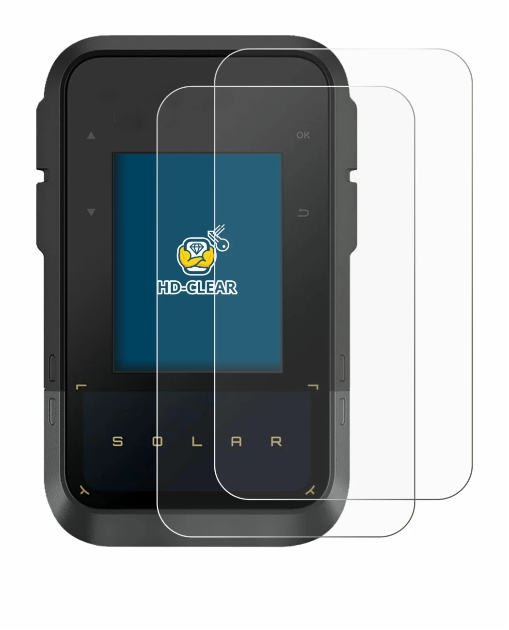 Immagine del dispositivo Garmin eTrex Solar con un'ampia varietà di protezioni per lo schermo.