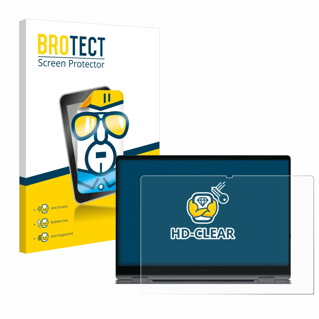 Parte frontale di una confezione del prodotto con il logo del marchio BROTECT. Accanto è raffigurato il dispositivo Samsung Ga