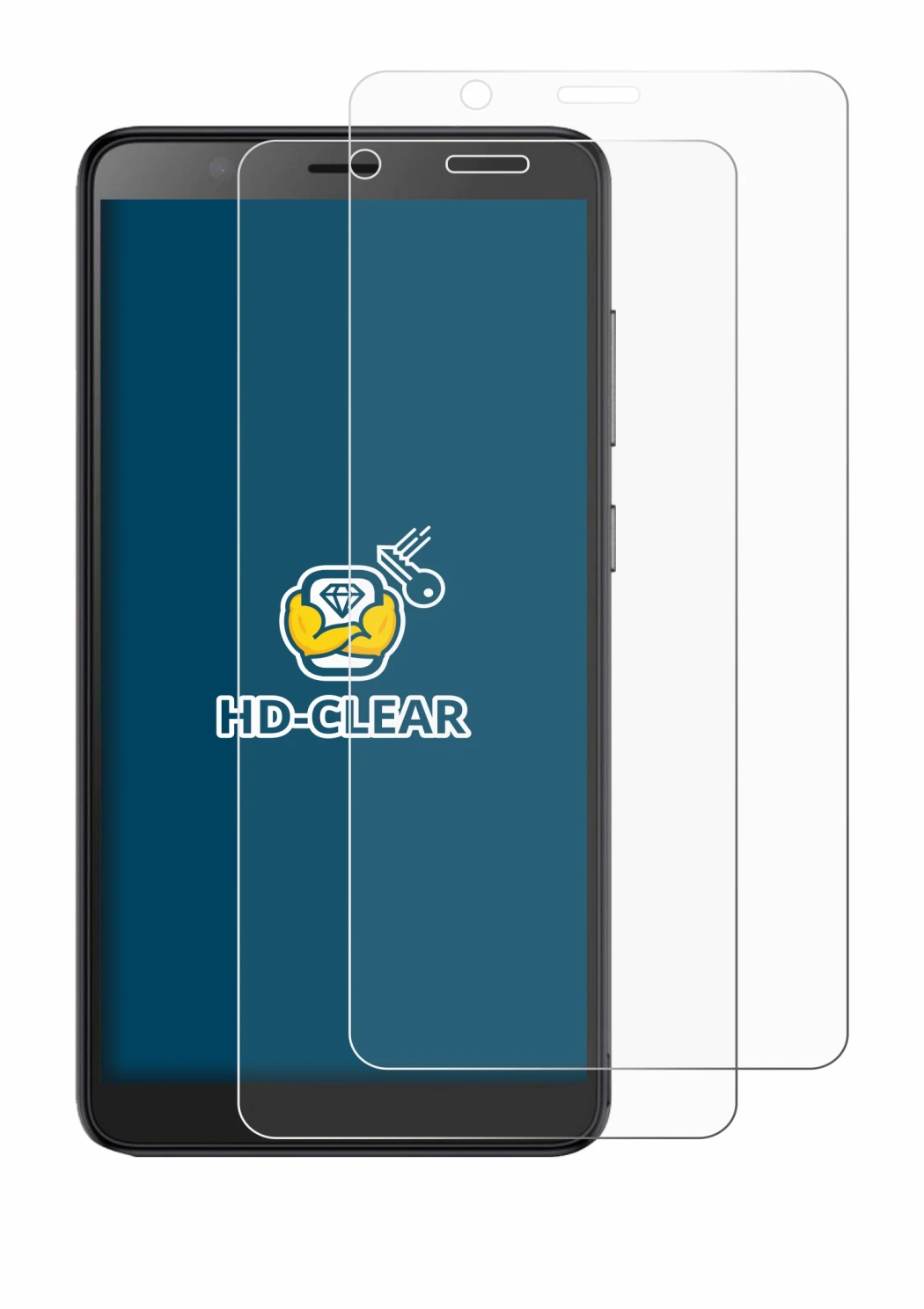 Immagine del dispositivo ZTE Blade A32 con un'ampia varietà di protezioni per lo schermo.