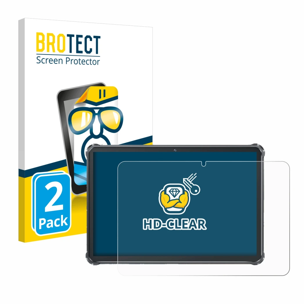 Parte frontale di una confezione del prodotto con il logo del marchio BROTECT. Accanto è raffigurato il dispositivo Oukitel RT