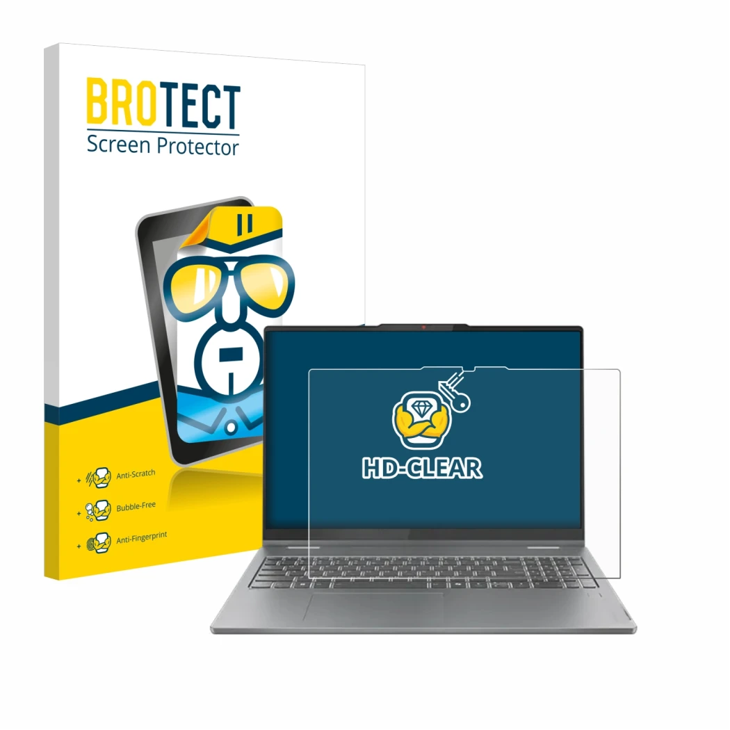 Parte frontale di una confezione del prodotto con il logo del marchio BROTECT. Accanto è raffigurato il dispositivo Lenovo Ide