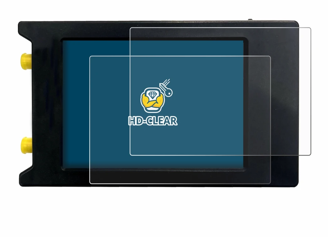 Immagine del dispositivo LiteVNA 64 con un'ampia varietà di protezioni per lo schermo.