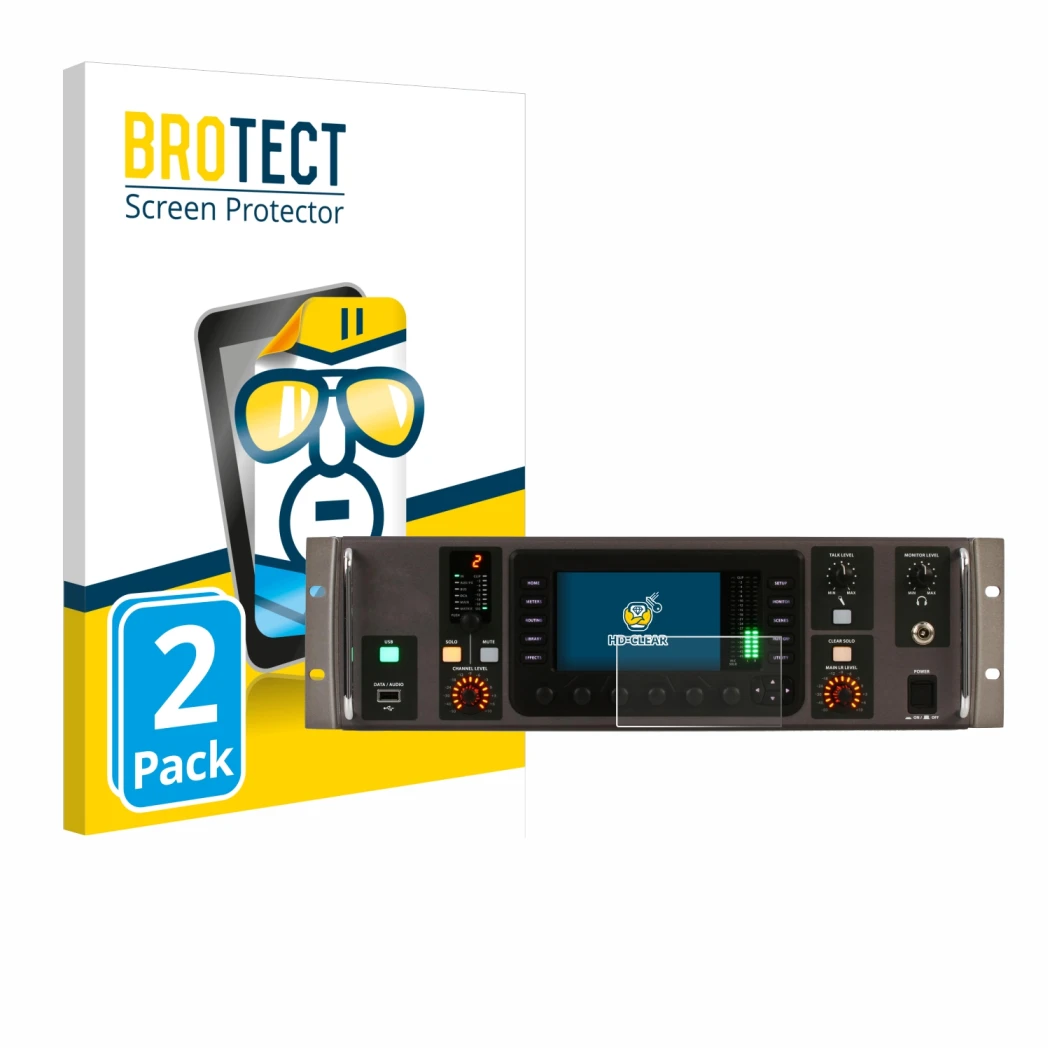 Parte frontale di una confezione del prodotto con il logo del marchio BROTECT. Accanto è raffigurato il dispositivo Behringer