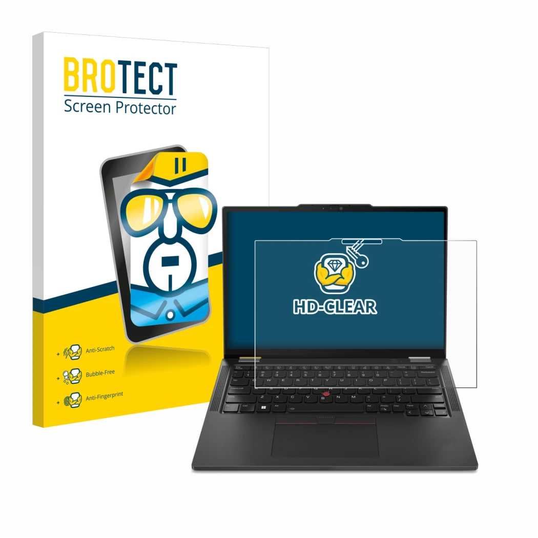 Parte frontale di una confezione del prodotto con il logo del marchio BROTECT. Accanto è raffigurato il dispositivo Lenovo Thi