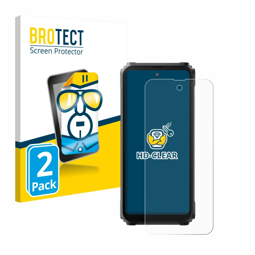 Parte frontale di una confezione del prodotto con il logo del marchio BROTECT. Accanto è raffigurato il dispositivo Blackview 