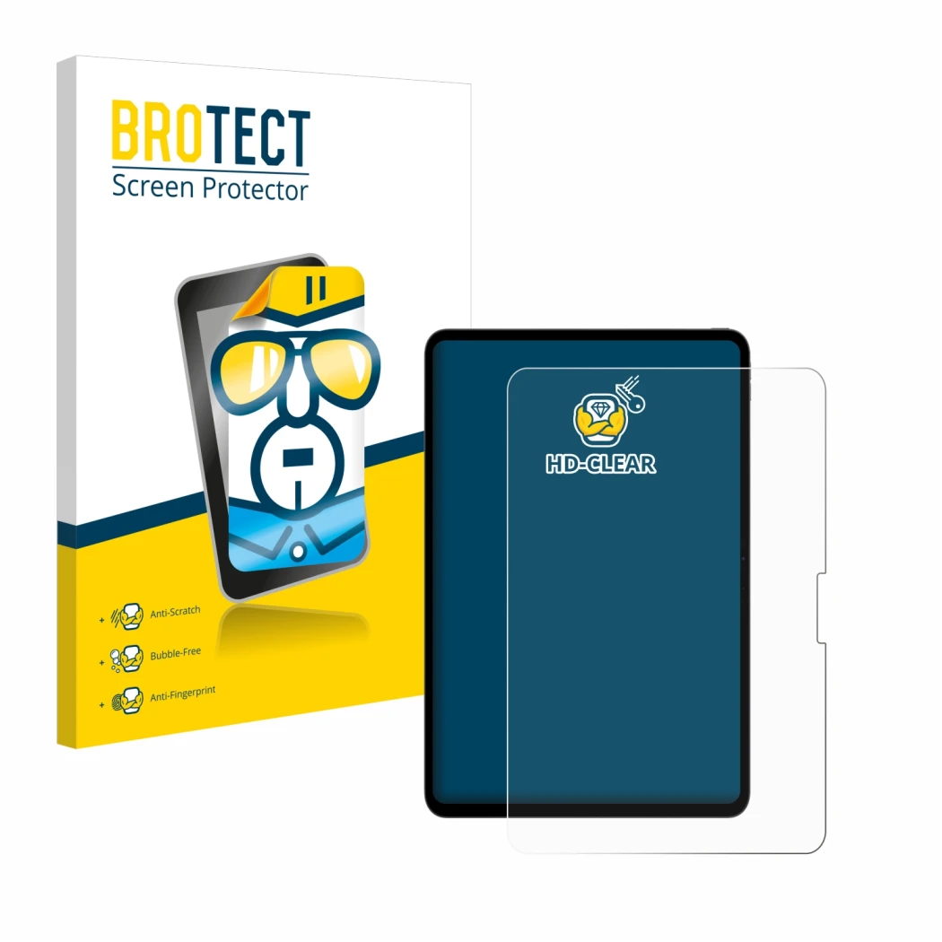 Parte frontale di una confezione del prodotto con il logo del marchio BROTECT. Accanto è raffigurato il dispositivo Apple iPad