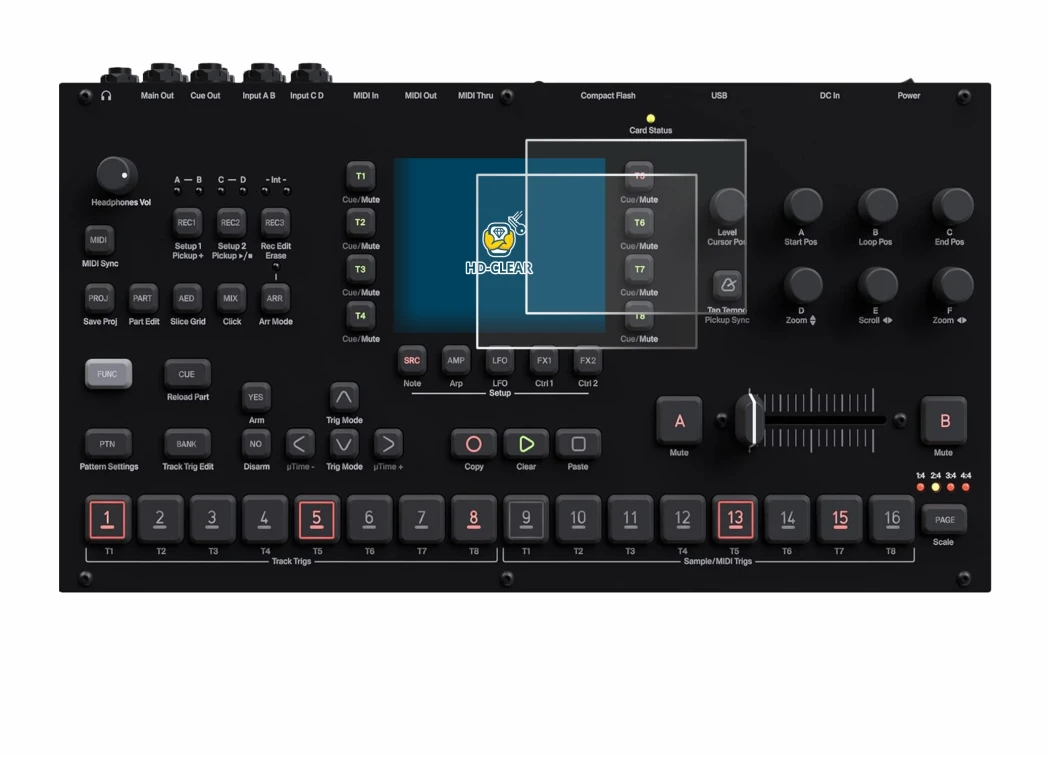 Immagine del dispositivo Elektron Octatrack MKII con un'ampia varietà di protezioni per lo schermo.
