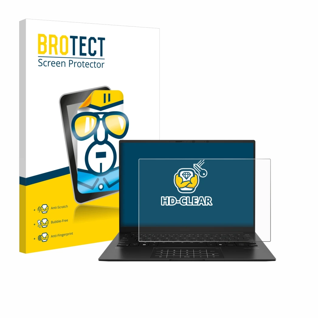 Parte frontale di una confezione del prodotto con il logo del marchio BROTECT. Accanto è raffigurato il dispositivo ASUS ZenBo