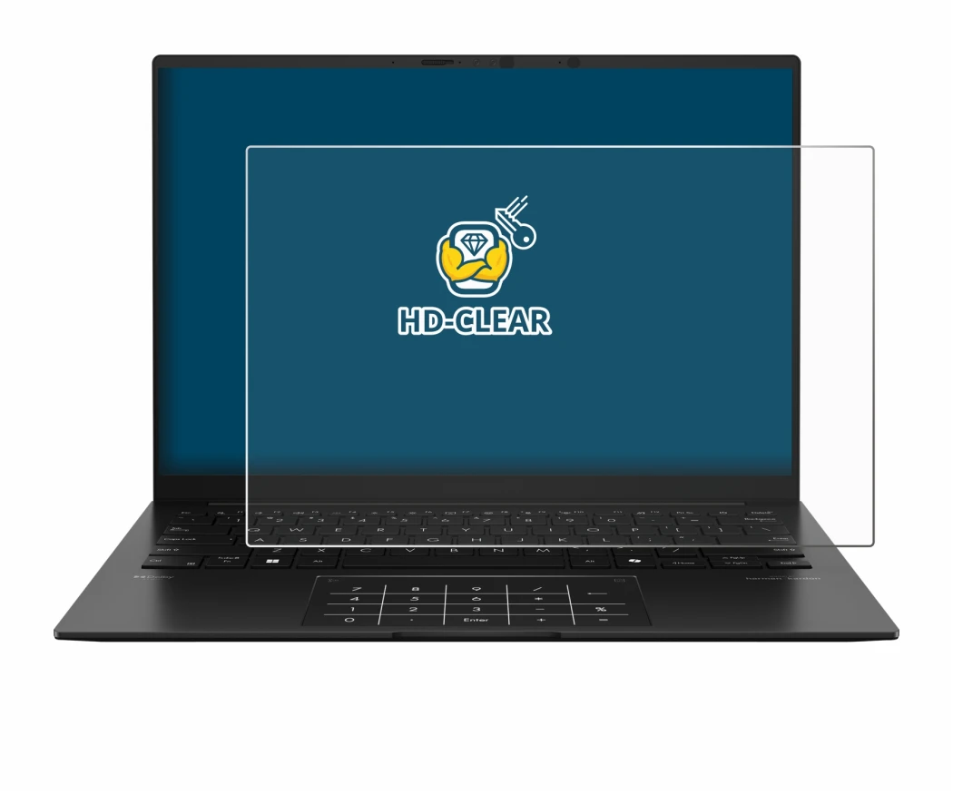 Immagine del dispositivo ASUS ZenBook 14 OLED UM3406 con un'ampia varietà di protezioni per lo schermo.