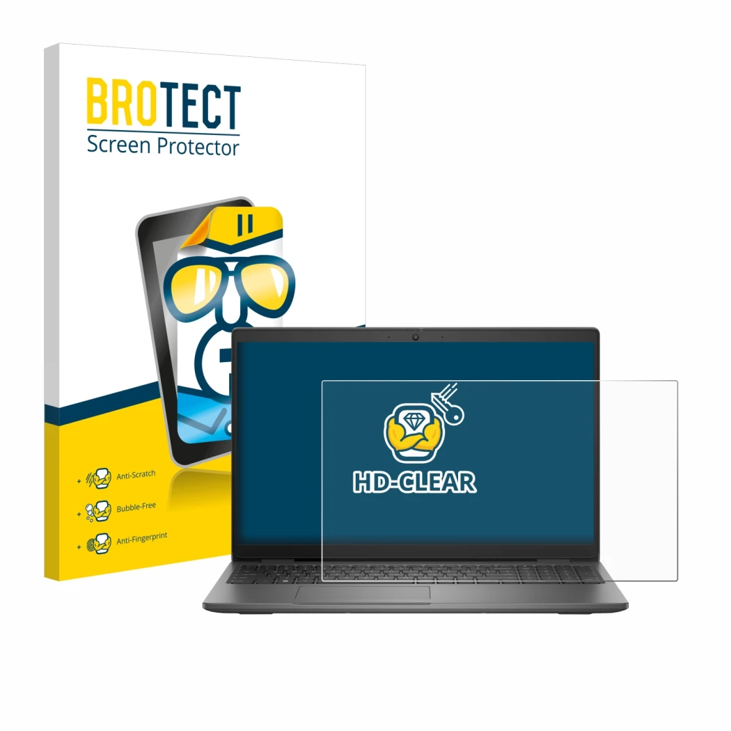 Parte frontale di una confezione del prodotto con il logo del marchio BROTECT. Accanto è raffigurato il dispositivo Dell Latit