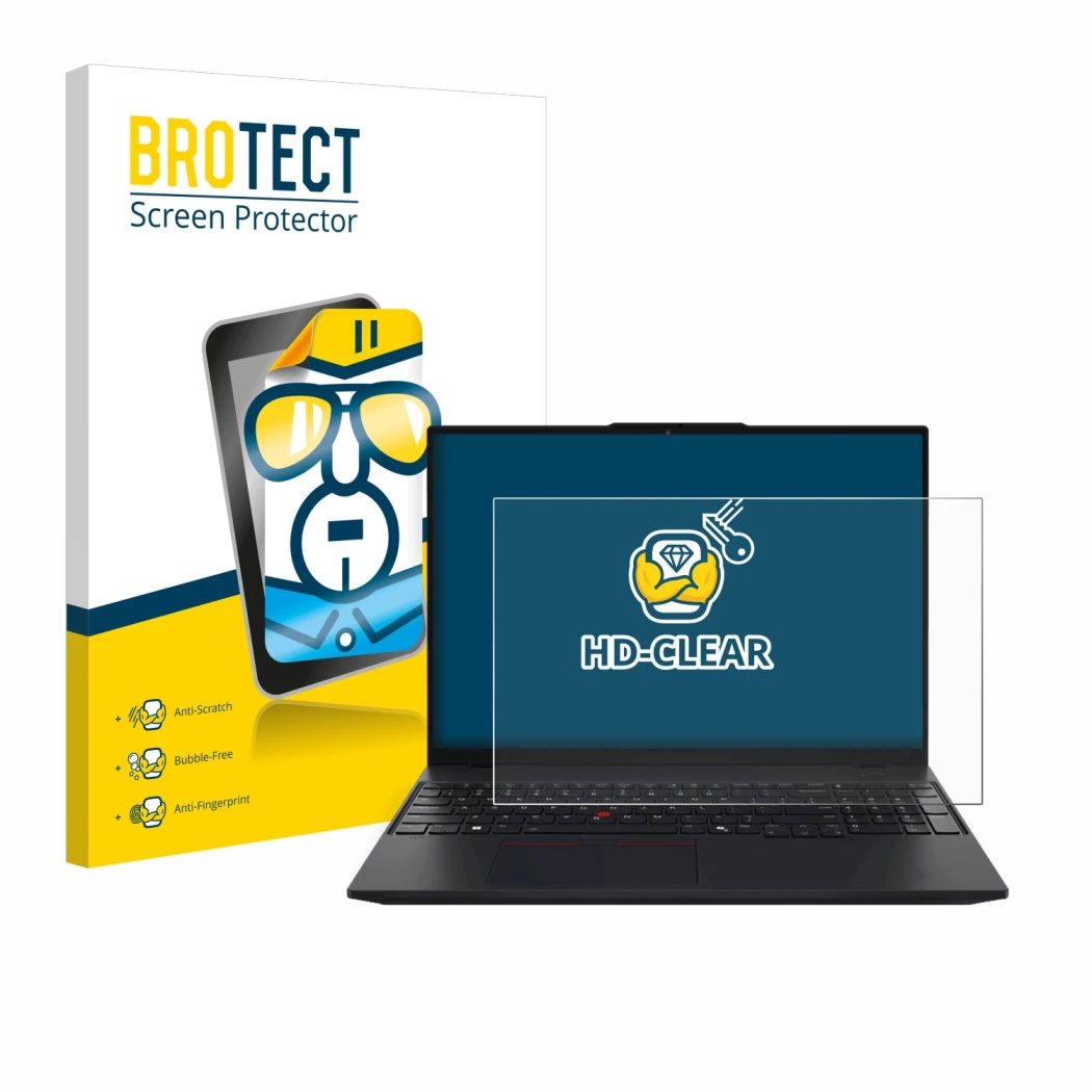 Parte frontale di una confezione del prodotto con il logo del marchio BROTECT. Accanto è raffigurato il dispositivo Lenovo Thi