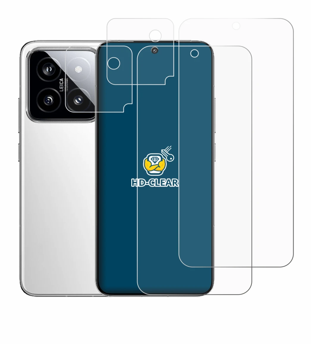 Immagine del dispositivo Xiaomi 14 (Fronte+Fotocamera) con un'ampia varietà di protezioni per lo schermo.